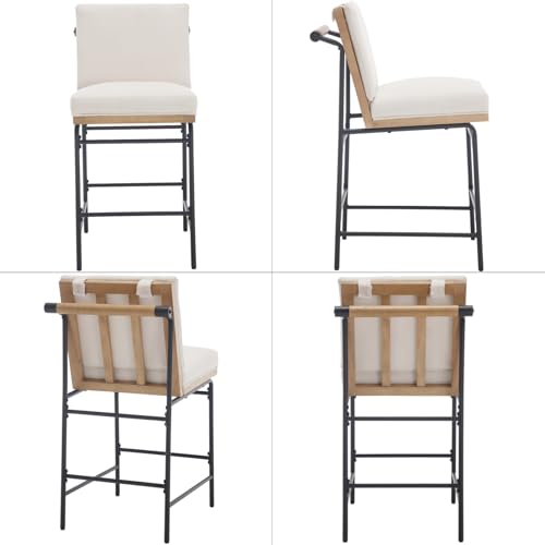 DUOMAY Mid Century Modern Counter Stools Set of 4, Linen 25.75" Seat Height Low Barstools with Metal Legs Armless Dining Stools Mid Back Breakfast Stool for Home Kitchen, Beige - color: Linen Beige, size: 4PCS