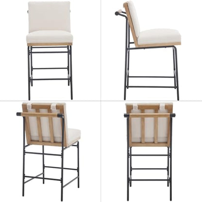 DUOMAY Mid Century Modern Counter Stools Set of 4, Linen 25.75" Seat Height Low Barstools with Metal Legs Armless Dining Stools Mid Back Breakfast Stool for Home Kitchen, Beige - color: Linen Beige, size: 4PCS
