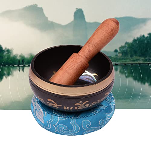 Tibetan Singing Bowl Set with 8.5cm/3.3inch Handmade Metal Sound Bowl & Soft Cushion(Random Color delivery) & Wooden r for Meditation Sound Chakra Healing Yoga Relaxation