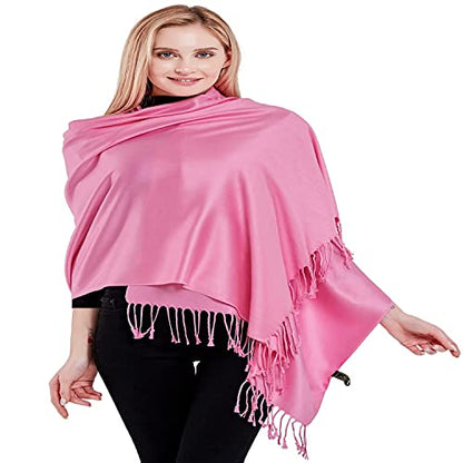 CJ Apparel Solid Color Tassels Design Nepalese Shawl Scarf Wrap Stole Throw Head Wrap Pashmina Gift Hand Made in Nepal New - color: Pink