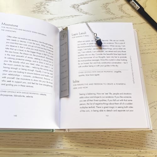 Third Eye Chakra Book Mark - Lapis Lazuli Double-Terminated Pendant & Intuitive Affirmation, Collectible 7-Chakra Set for Spiritual Healing & Inner Vision Tower Book - color: Chakra 6