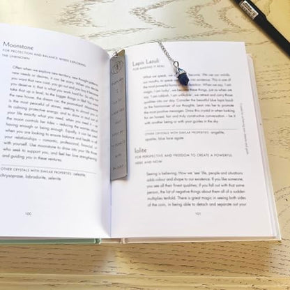 Third Eye Chakra Book Mark - Lapis Lazuli Double-Terminated Pendant & Intuitive Affirmation, Collectible 7-Chakra Set for Spiritual Healing & Inner Vision Tower Book - color: Chakra 6