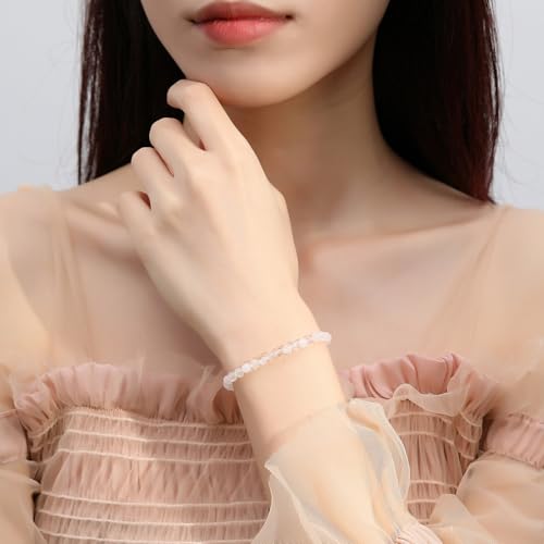 MAIBAOTA Healing Crystal Bracelet for Women Men, 8/4 mm Natural Stone Beaded Bracelets, Jewelry Birthday Gifts, Round Gemstones Stretch Bracelets - color: White-Clear Quartz, size: 4 mm