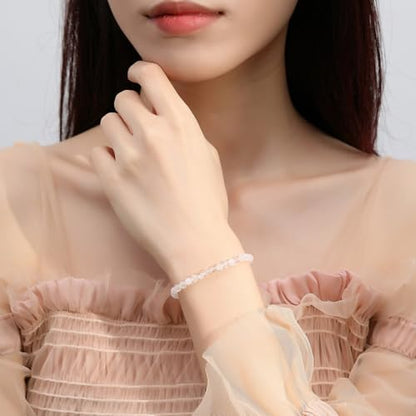 MAIBAOTA Healing Crystal Bracelet for Women Men, 8/4 mm Natural Stone Beaded Bracelets, Jewelry Birthday Gifts, Round Gemstones Stretch Bracelets - color: White-Clear Quartz, size: 4 mm