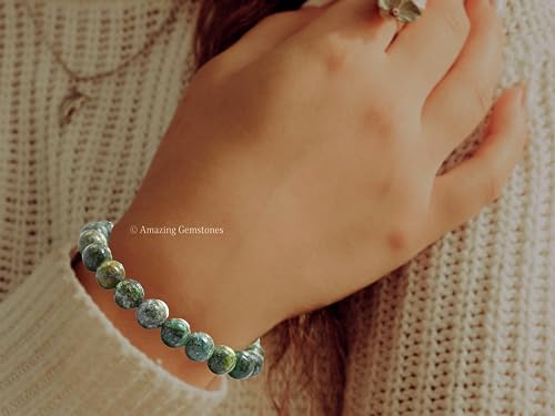 Amazing Gemstone Crystal Bracelet for Women Men's Gifts - Protection Healing Crystal Bracelet - 8mm Gemstone Beaded Stretchable Bracelet Pulseras Para Hombres Mujer Stocking Stuffers Mothers Day Gift (African Turquoise) - color: African Turquoise