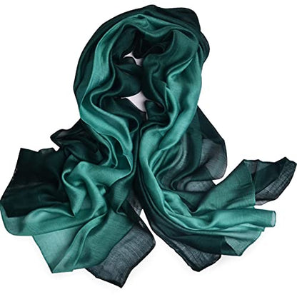 Cotton Silk Scarf Elegant Soft Wraps Color Shade Scarves for Women - color: Gradient - Green