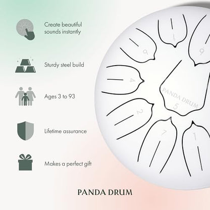 Panda Drum Plus (White) | Steel Tongue Handpan with Music Book, Mallets, Carrying Bag & Finger Picks | 11 inch, 432 Hz | Rain Drum for Inside & Outside | Calming Musical Instrument for Adults & Kids - color: 1-White
