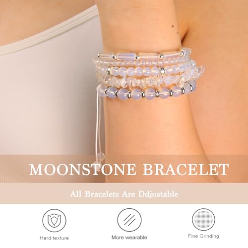 5Pcs Healing Crystal Bracelet for Women Men, Handmade Adjustable Gemstone Bracelets Beaded Reiki Energ Bracelet Set Jewelry Gifts for Women Men - color: Moonstone
