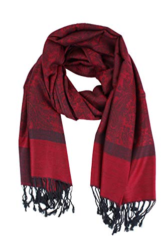 PASKMLNA Paisley Jacquard Pashmina Shawl Wrap Scarf Stole - color: Burgundy Black
