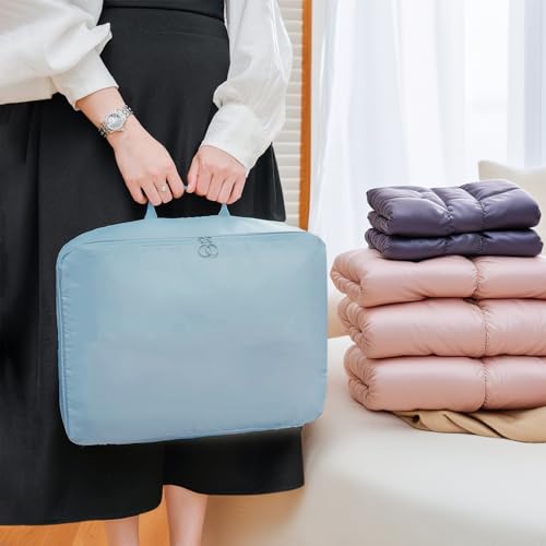 Storage Bag, Large Capacity Clothes Organizer with Handle, Travel Moving Clothing Storage Bag for Down Jacket Closet Quilts and Bedding (Blue, Large) - color: Blue, size: Large