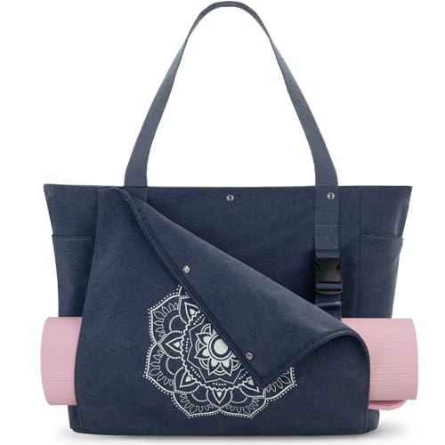 Gonex Yoga Mat Bag, Yoga Gym Bag Tote Bag with Multi Pockets For Women Men, Canvas Yoga Mat Carrier Take in Out Mat Easily For Pilates Travel Workout Office - color: Blue, size: X-Large(19.5×7×17inch)