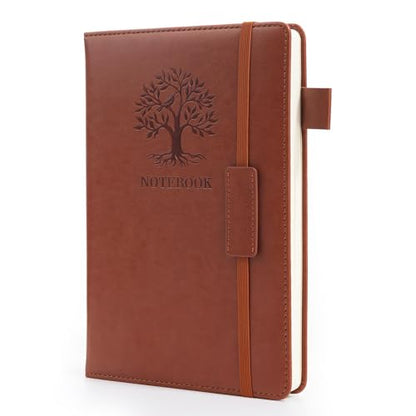 M&G Lined Journal Notebook for Men Women, 256 Pages A5 Hardcover Leather Journal, 80GSM Thick College Ruled Paper for School and Work Travel Note Taking 5.7" x 8.3", Brown