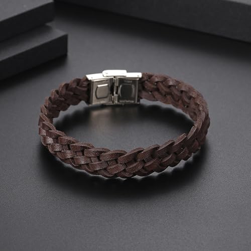 Men's Leather Bracelet, Stackable Stainless Steel Clasp Bracelets for Men Stylish Birthday, Thanksgiving, Valentine's Day Gift for My Man - style: 8.2" Braided Brown Leather