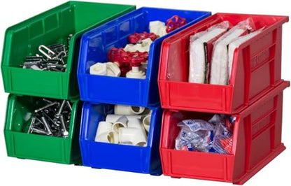 Akro-Mils 30230 AkroBins Plastic Storage Bins, Space-Saving Stackable Bins for Garage, Pantry, Craft Organization, 11" x 5" x 5", Red, 12-Pack - color: Red