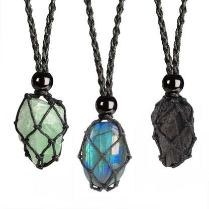 Natural unprocessed crystal raw stone hand woven rope adjustable necklace pendant for both men and women - color: C-Style 4