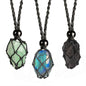 Natural unprocessed crystal raw stone hand woven rope adjustable necklace pendant for both men and women - color: C-Style 4