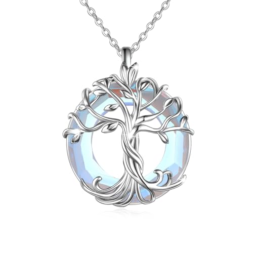 TOUPOP Tree of Life Necklace Gifts for Women 925 Sterling Silver Family Tree Pendant with Crystal Birthday Irish Jewelry Gifts for Women Her Wife Mom - color: 04-White Gold-Moonstone