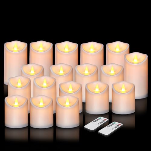 Flameless Candles 4" 5" 6" Outdoor Indoor Pillars Battery Operated Flickering Candles Include 10-Key Remote Timer 400+ Hours by 2 AA Batteries (White Candle - Warm light, 3"D x 4"|5"|6" H - 18 Pack) - color: White Candle - Warm light, size: 3"D x 4"|5"|6"