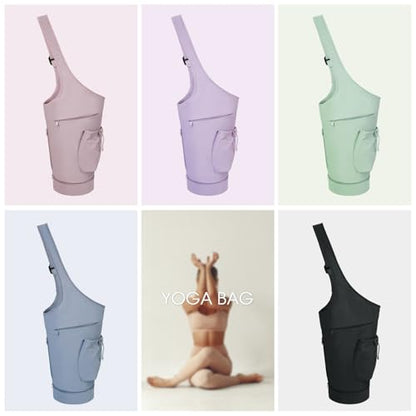 sportsnew Yoga Mat Bag, Large Opening Long Tote Yoga Mat Carrier Holder Bag with Waterproof Wet Pocket and Drawstring Water Bottle Pocket, Adjustable Shoulder Strap Storage Bag, patent pending
