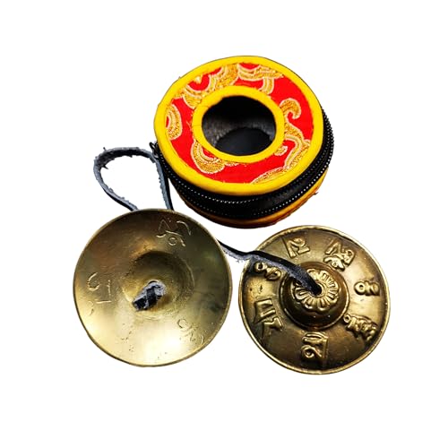 Tibetan Tingsha Bell Set - Tibetan Cymbals - for Sound Healing, Yoga, Meditation, and Mindfulness,Handmade in Nepal,Made of Brass,OM Mantra Pattern,6.5cm/2.6 inch - color: 4-Brass-Om-6.5cm