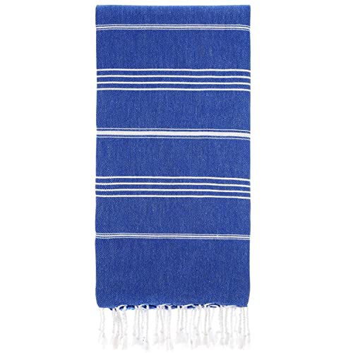Lina Turkish Beach Towel Peshtemal (38" x 71"), Sand-Free, Large & Quick-Dry, Lightweight Pool Towels for Travel, Soft 100% Turkish Cotton & Pre-Washed, Ideal for Spa or Bath, Sax Blue - color: Sax Blue