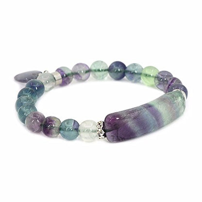 Justinstones Gem Semi Precious Gemstone Love Heart Charm Stretch Beaded Bracelet Unisex - color: Fluorite