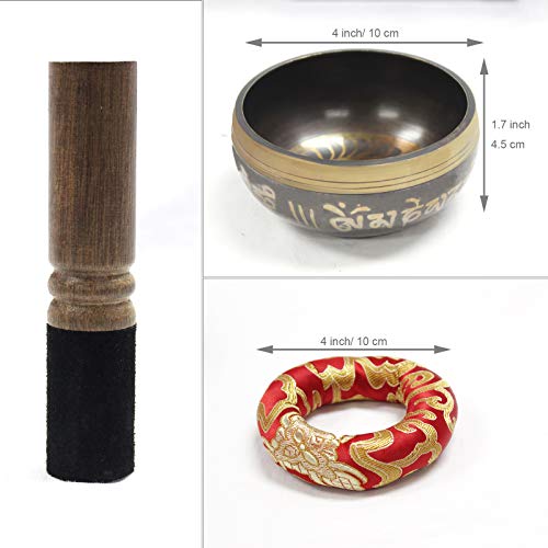 Tibetan Singing Bowl Set with Mallet & Cushion- Meditation Sound Bowl for Chakra Healing, Yoga, Zen Garden(4inch)