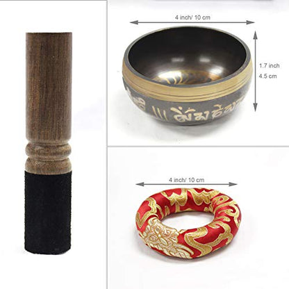 Tibetan Singing Bowl Set with Mallet & Cushion- Meditation Sound Bowl for Chakra Healing, Yoga, Zen Garden(4inch)