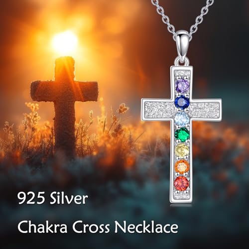 POPLYKE Chakra Necklace for Women 925 Sterling Silver Bar/Inifinity/Cross Necklace Mother Day Jewelry Gift for Women - style: cross