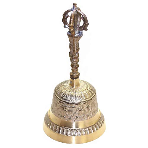 Hand Bell 6.8 Inch High Brass Antique Handbell Vintage Style Loud Solid Brass Hand Call Bell for School Reception Dinner Shop Hotel Service Meditation Prayer Pet Feeding and Home Decoration
