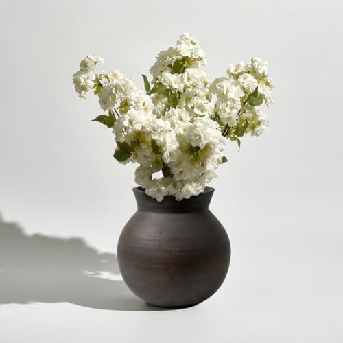 LB2 Brown Ceramic Large Vase, 13" Tall Zen Style vase, Terra Cotta Pitcher, Distressed Farmhouse Decor, Pottery Decorative Flower for Home Decor