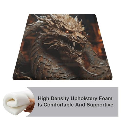 Degrees of Comfort Meditation Floor Cushion, Square Cushion for Adults Seat,Golden Dragon on Red Background Printed Memory Foam Cushion, Outdoor Picnic Mat 14.96 * 13.78 Inch.