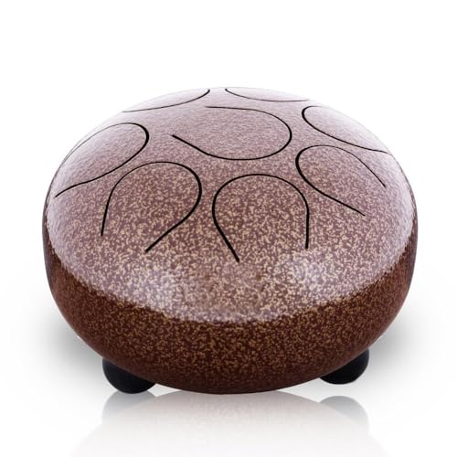 Pyle Professional Pan Drum, Steel Pan, Finger Steel Drum, Harmonic Handpan - Includes Rubber Mallet and Travel Bag (PHDRUM84) - color: Brown
