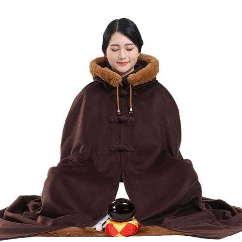 Winter Meditation Cape, Meditation Clothes Zen Cape Suitable for Both Men and Women Double-Layer Plush Thickened Fur - color: Dark Brown, size: Medium