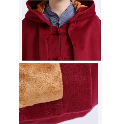 Winter Meditation Robe Hooded Trench Coat Cloak Double Layer Plush Buddhist Capes Unisex with Pockets - color: Blue, size: Small
