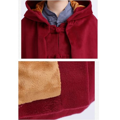 Winter Meditation Robe Hooded Trench Coat Cloak Double Layer Plush Buddhist Capes Unisex with Pockets - color: Blue, size: Small