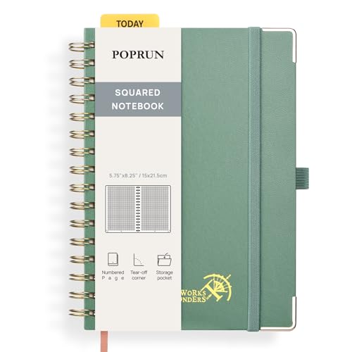 POPRUN Graph Spiral Journal Notebook - A5, 141 Pages Grid Notebooks for Women Men, 120 GSM Hardcover Graphing Journals for Work, School, Engineering & Graphing, 5.75'' x 8.25'', Midnight Green - color: Midnight Green, style: Grid