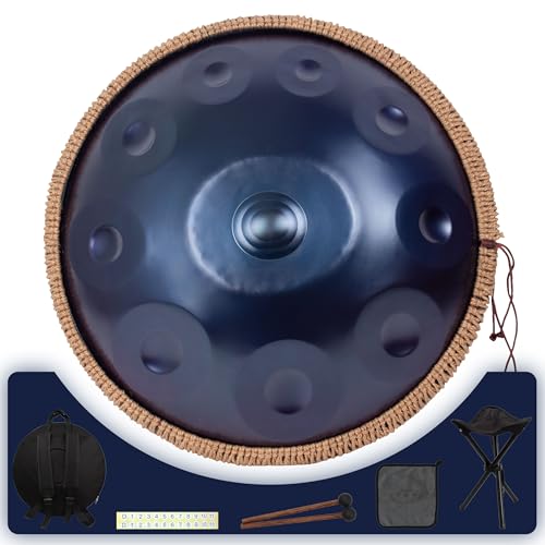 Handpan 19 inch D Minor Kurd Handpan 10 Notes Handpan Drum Instrument for Professional Performance, 432HZ Sound Handpan Drums for Adults - color: Blue, size: 10 Note 19 Inch
