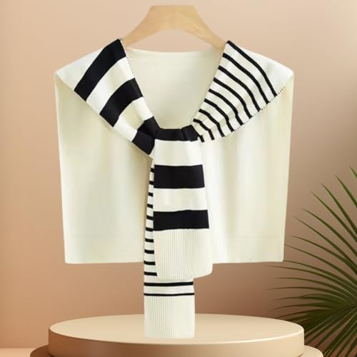 WaJuemy Sweater Shawl Wraps for Women Sweater Knitted Knotted Shawls Travel Casual Scarf Cape Shoulder Tops Fashion Wrap - color: Beige Stripe
