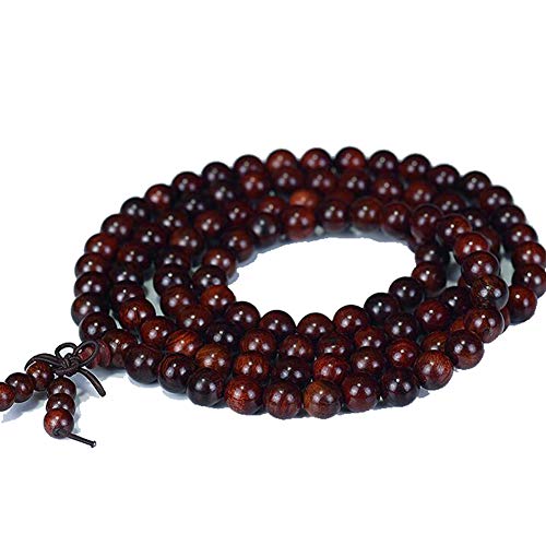 JAJAFOOK 8mm 108 Mala Meditation Beads Tibetan Buddhism Natural Fragrant Mahogany Prayer Beads Round Polished Rosary for Men Women, 8MM - style: 08mm