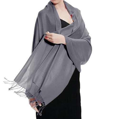 TZ Promise Women Pashmina Shawls and Wraps for Evening Dresses,Soft Large Long Scarf for Wedding,Bride Bridesmaid Gifts - color: Charcoal