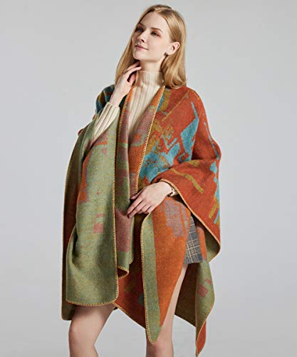 Women's Shawls and Wraps Open Front Poncho Cape Winter Sweater - color: B3-orange