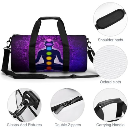 Seven Chakra Yoga Meditation Lotus Purple Mandala Cylindrical Portable Fitness Bag, Large Capacity Handbag - color: Seven Chakra Yoga Meditation lotus purple man