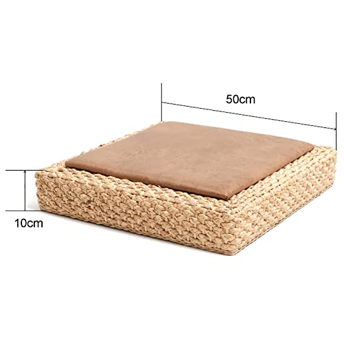 K.LSX Handmade Meditation Cushion Yoga Floor Mat Cushion,Woven Straw Tatami Seat Cushion Round Solid Wood Frame Seat Cushion,Japanese Futon Seat Cushion-Cool mat b 50x50x10cm(20x20x4inch)
