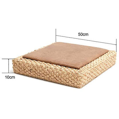 K.LSX Handmade Meditation Cushion Yoga Floor Mat Cushion,Woven Straw Tatami Seat Cushion Round Solid Wood Frame Seat Cushion,Japanese Futon Seat Cushion-Cool mat b 50x50x10cm(20x20x4inch)