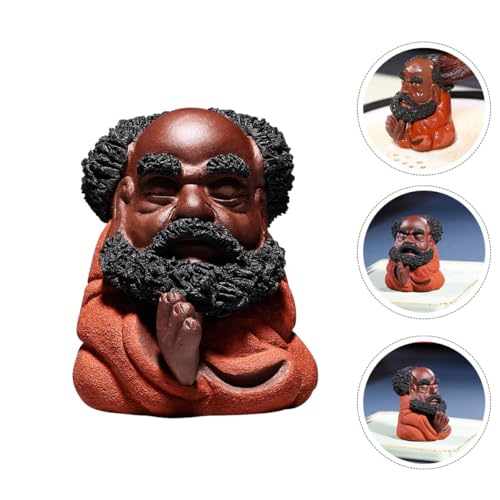 Beaupretty Bodhidharma Purple Clay Figurine Tranquil Tea Table Ornament Unique Desktop Decor Home Desktop Sculpture for Tea Ceremony and Indoor Decoration