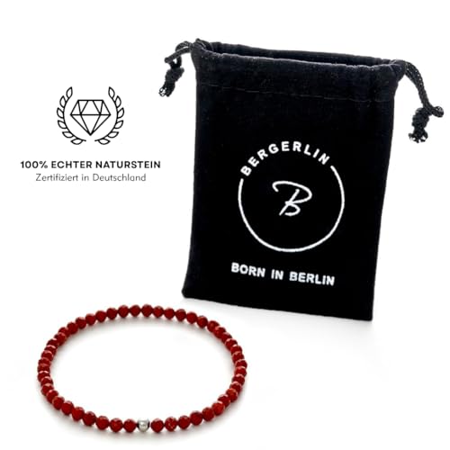 BERGERLIN Real natural stone bracelet - Tested and certified in Germany - Genuine bracelets with 925 Sterling silver pearl and faceted pearls - color: Jasper, size: Small