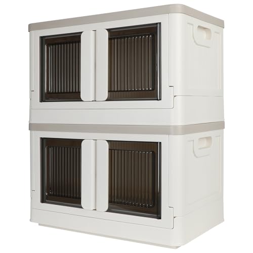 Storage Box, Collapsible Cabinet, 8.4 Gallon (32L) Each One, 2 Packs, Useful Box with Lids, Foldable Drawer, Organizers for Home and Office, Milk White - color: Milk White, size: 8.4 Gal (32L) × 2