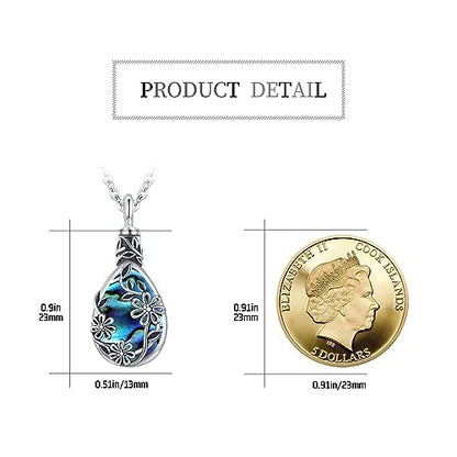 JUSTKIDSTOY Moonstone Urn Necklace for Ashes Sterling Silver Daisy/Rose/Tree Teardrop Pendant Necklace Cremation Jewelry Keepsake Memorial Gifts for Mother Grandma w/Funnel Filler - style: Daisy(Abalone Shell)