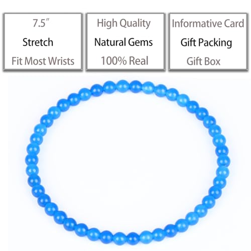 QOGIR Handmade Healing Bracelet,6mm Natural Gem Stone Bracelet rope bracelet - color: Blue Jade(Transformation and Protection), size: 4mm